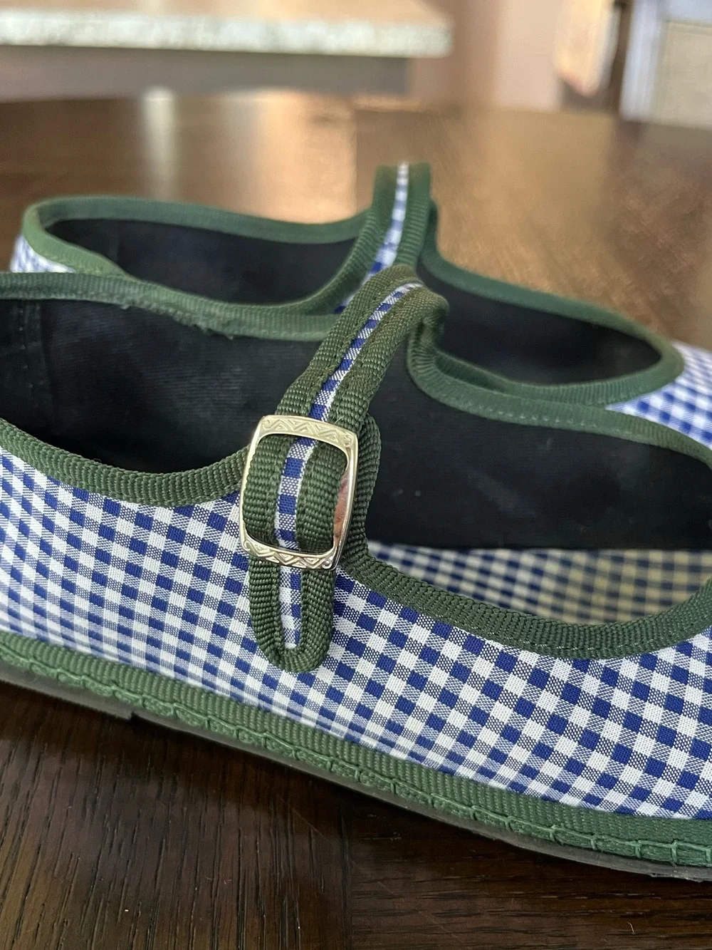 SantM Mary Jane Furlane Flats Navy Gingham Size 37 / US 7